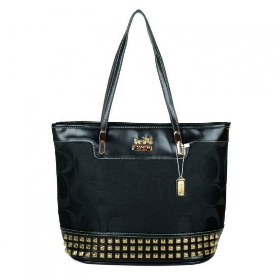 Coach Tanner Stud Medium Black Totes DKK - Click Image to Close